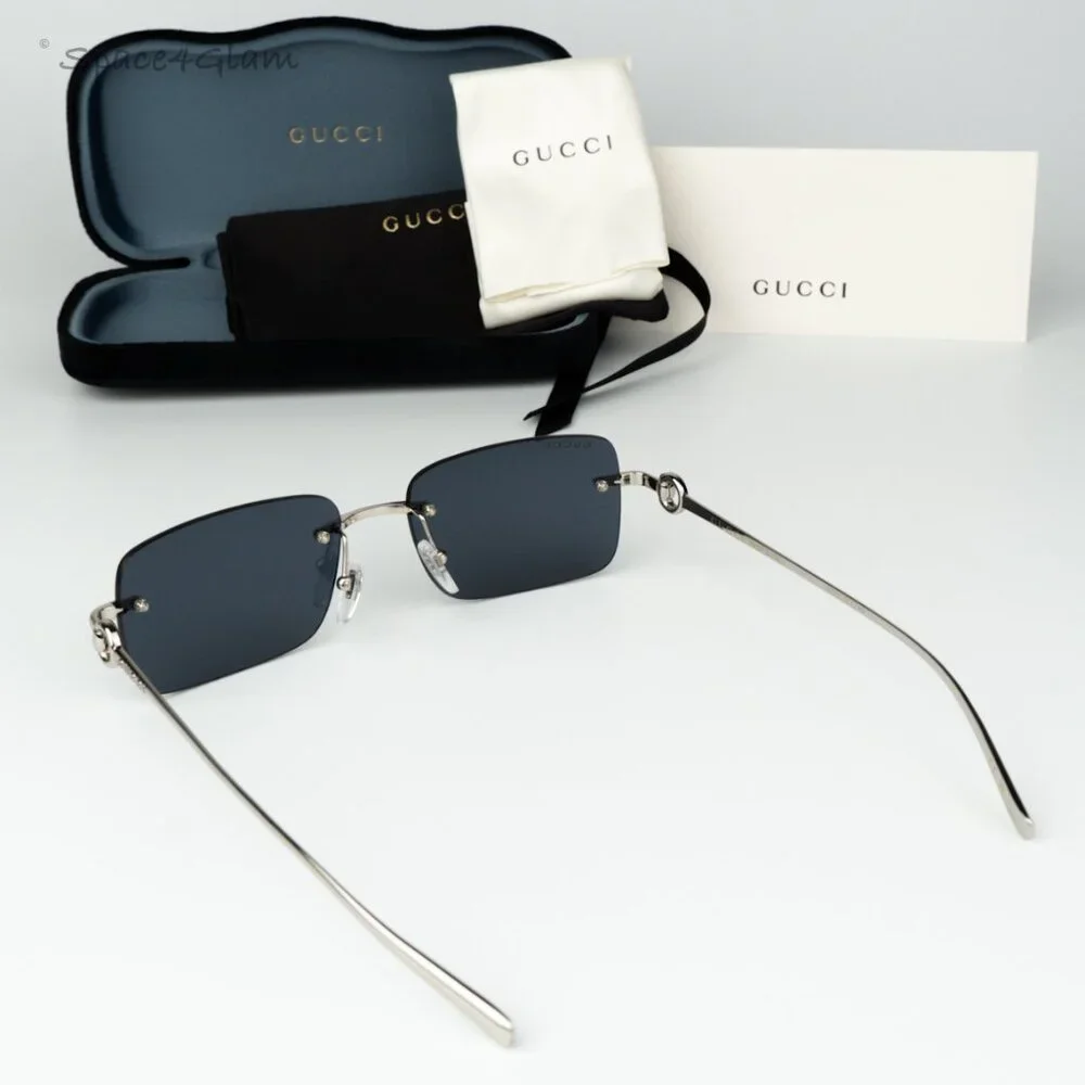 Gucci Men Sunglasses Silver Blue Rectangle GG1703S 003 BRAND NEW